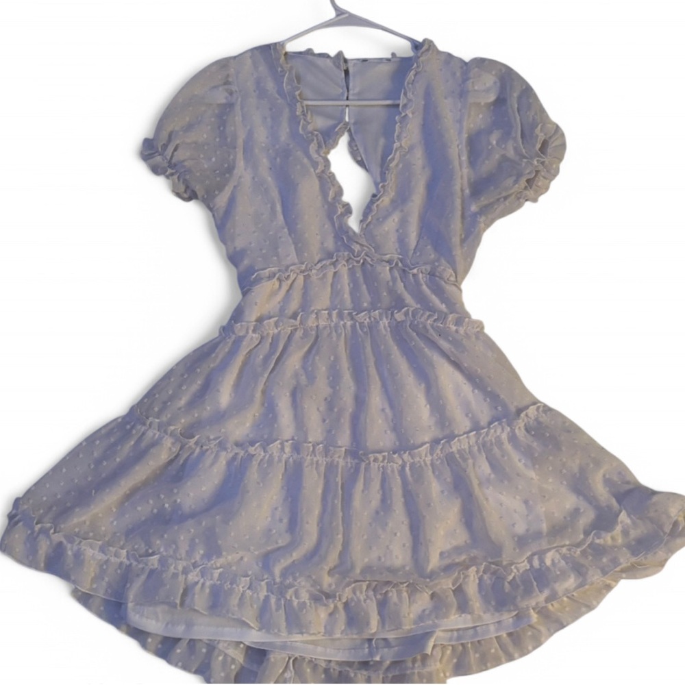 White Tiered Backless Sundress with Puff Sleeves